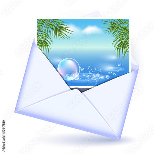 Vector: Envelope and card with image palm Envelope and card with image palm