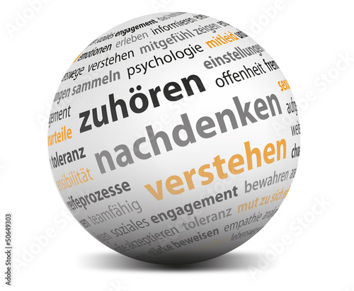 Illustration: zuhören nachdenken verstehen 3d kugel zuhören nachdenken verstehen 3d kugel