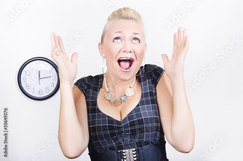 Photo: Excited business woman meeting time schedule Excited business woman meeting time schedule