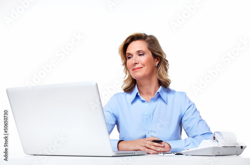 Photo: Business woman with a laptop computer. Business woman with a laptop computer.