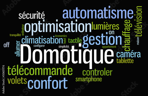 Vector: Nuage de mots : Domotique fond noir Nuage de mots : Domotique fond noir