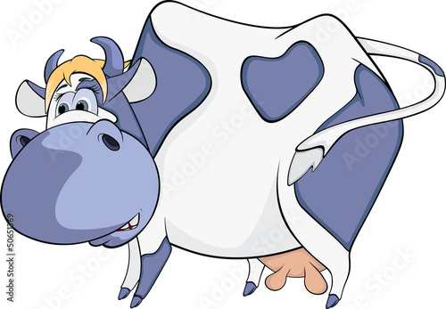 Vector: Happy blue cow. Cartoon Happy blue cow. Cartoon