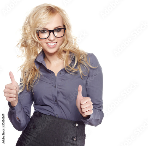 Photo: Happy smiling business woman with ok hand sign Happy smiling business woman with ok hand sign