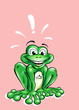 Frosch mit Ausrufungszeichen auf rosa/ Hochformat