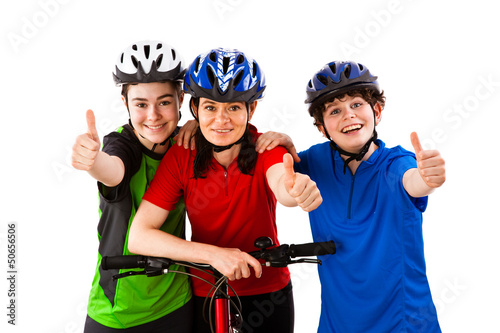 Photo: Cyclists isolated on white background Cyclists isolated on white background