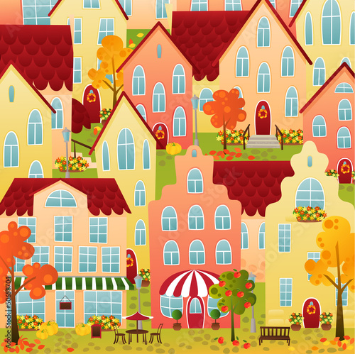 Vector: Autumn town Autumn town