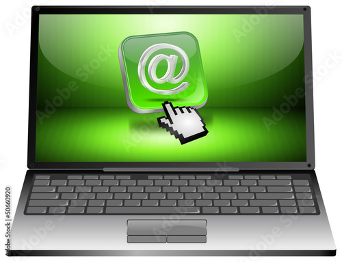 Illustration: Laptop mit E-mail Button Laptop mit E-mail Button