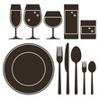 Vector: Plate, knife, fork, spoon and drinking glasses Plate, knife, fork, spoon and drinking glasses