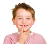 Photo: Child showing off his lost teeth isolated on white Child showing off his lost teeth isolated on white