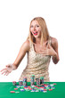 Woman in casino playing cards