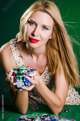 Photo: Woman in casino playing cards Woman in casino playing cards