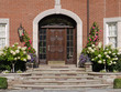 front door with hydrangeas