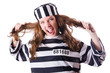 Convict criminal in striped uniform