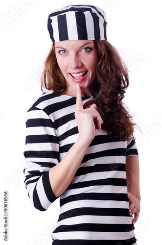 Photo: Convict criminal in striped uniform Convict criminal in striped uniform