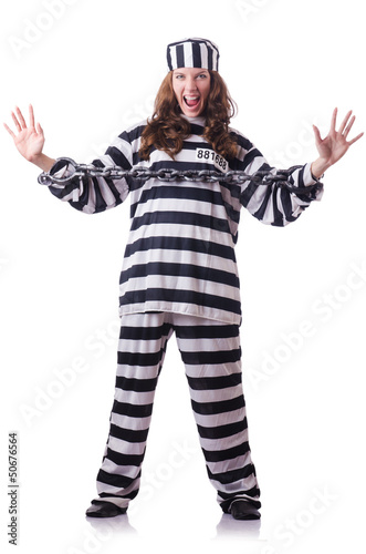 Photo: Prisoner in striped uniform on white Prisoner in striped uniform on white