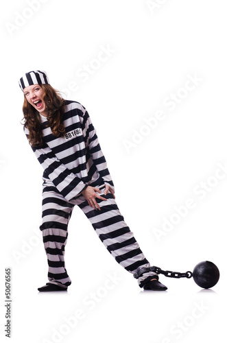 Photo: Prisoner in striped uniform on white Prisoner in striped uniform on white