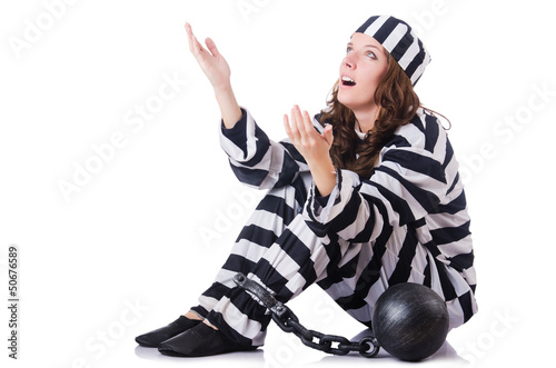 Photo: Prisoner in striped uniform on white Prisoner in striped uniform on white