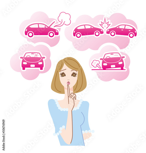 Illustration: 女性ドライバーの心配事車のトラブル 女性ドライバーの心配事車のトラブル