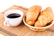 Fresh and tasty French croissants and cup of coffee served