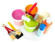 Set for painting: paint pots, brushes, paint-roller isolated