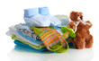 Photo: Pile of baby clothes isolated on white Pile of baby clothes isolated on white