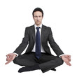 Foto: young businessman meditating in yoga lotus pose on white backgro young businessman meditating in yoga lotus pose on white backgro