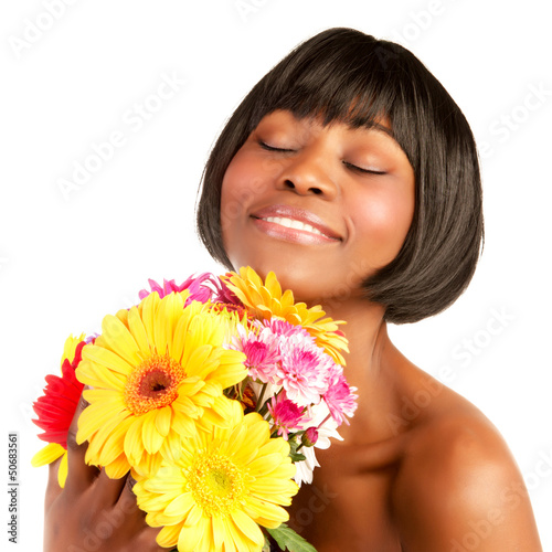 Photo: Black girl enjoy flowers Black girl enjoy flowers