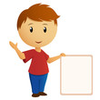 Greeting boy with empty banner