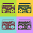 Old-school tape recorders in psychedelic style