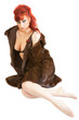 red-haired woman wearing underwear and mink fur coat