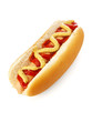 Amerikanischer Hot Dog mit Senf und Ketschup
