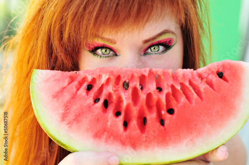 Photo: girl and watermelon girl and watermelon