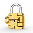 Illustration: Credit card security chip as padlock, safe banking Credit card security chip as padlock, safe banking