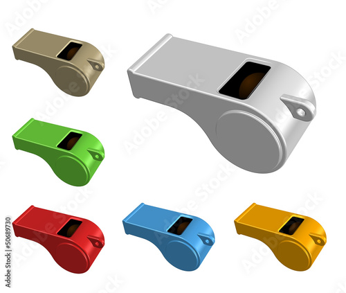 Illustration: An illustration of colorful 3d whistles An illustration of colorful 3d whistles