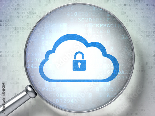 Illustration: Cloud computing concept: Cloud Whis Padlock with optical glass Cloud computing concept: Cloud Whis Padlock with optical glass