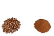 Foto: Einige aufgehäufte Kaffeebohnen und Kaffeepulver Einige aufgehäufte Kaffeebohnen und Kaffeepulver