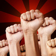 Raised up clenched fists