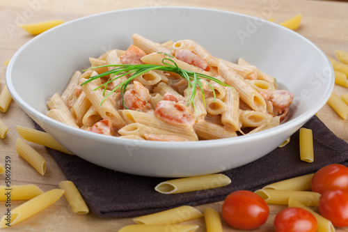Photo: Pasta with salmon and tomatoes Pasta with salmon and tomatoes