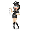 Sexy girl cop holds in hands handcuffed