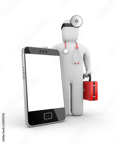 Illustration: Doctor with mobile phone Doctor with mobile phone