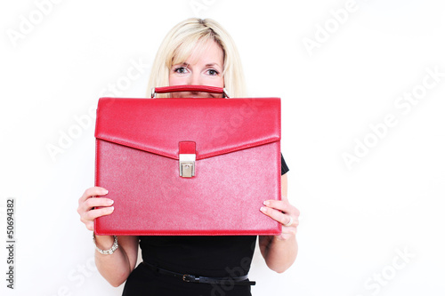 Photo: elegante Frau mit roter Ledertasche elegante Frau mit roter Ledertasche