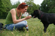 Foto: Young woman playing with her dog Young woman playing with her dog