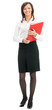 Full body of businesswoman with folder, on white