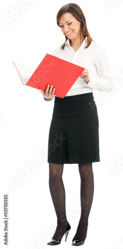Photo: Full body of businesswoman with folder, on white Full body of businesswoman with folder, on white