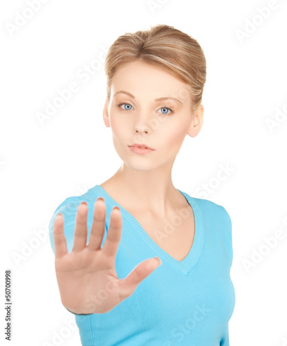Photo: woman making stop gesture woman making stop gesture