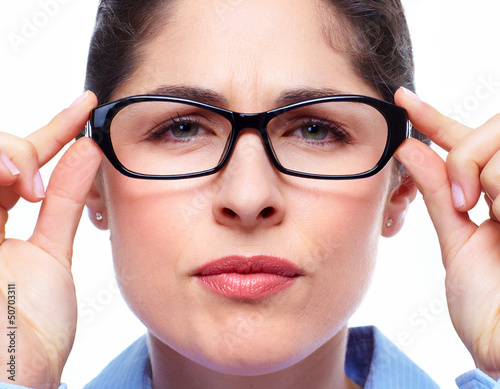 Photo: Business woman with eyeglasses . Business woman with eyeglasses .