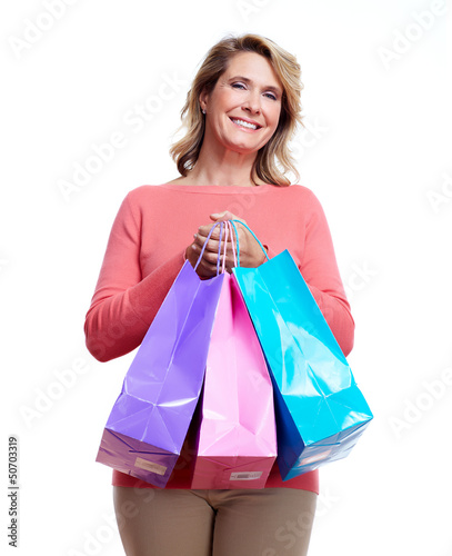 Photo: Senior woman with shopping bags. Senior woman with shopping bags.