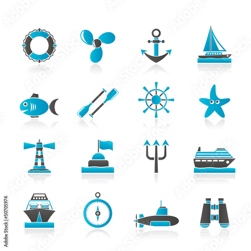 Vector: Marine and sea icons - vector icon set Marine and sea icons - vector icon set