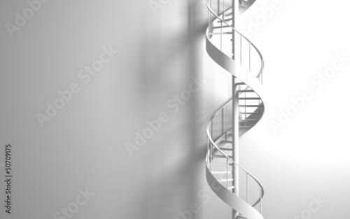 Illustration: white spiral staircase on the white wall white spiral staircase on the white wall