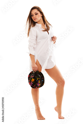 Photo: Young attractive woman in shirt and sunglasses Young attractive woman in shirt and sunglasses